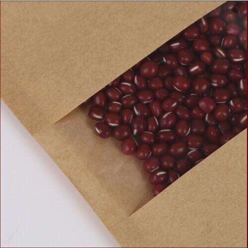 1000pcs 16x26cm Flat Brown Kraft Paper Bag With Window No Stand Up Zipper/zip Lock Jewelry Packaging Bag Paper Bags For Gift/tea