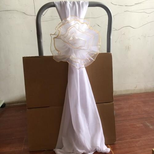 Marious 2018 new style 100pcs Chiffon Chair Sash Ruffled with organza bow Chair Sash FREE SHIPPING FACTORY PRICE