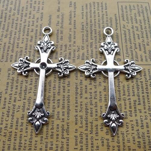 3 pieces/lot 48*68mm Flower cross Charm Antique silver color Metal Pendant Bracelet Key chain DIY handmade jewelry making