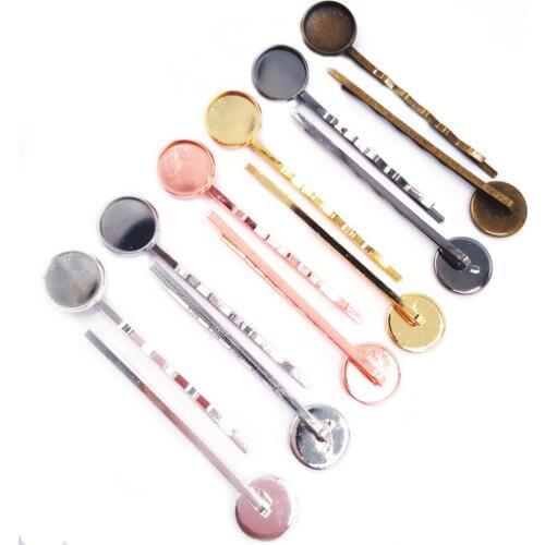 300piece/lot 55mm Pins with 10mm Blank Bezel Trays Hairpins Base Jewellry Findings Hair accessories for Jewelry Making HPF10