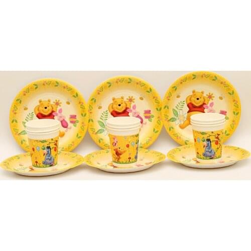24pcs Disney Winnie The Pooh Party Supplies Set Plates Cups Kit for Kids Birthday Party Baby Shower Favor Party Supplies