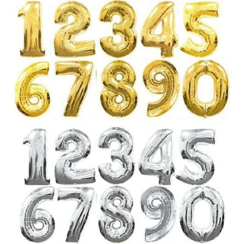 35 CM Gold Silver Number Balloon Aluminum Foil Helium Balloons Party Balloons Wedding Decoration Birthday Party Supplies 6Z