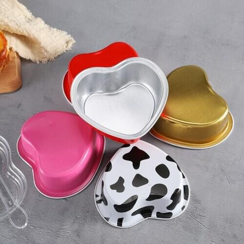 50pcs Net red creative aluminum foil tin cup cake box heart shape baking mold household diy favors pastry dessert cup with lid