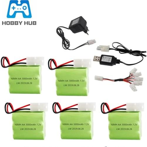 7.2v 3000mah NiMH Battery + 7.2v Charger For Rc toy Car Boat Gun Train Robot Ni-MH AA 2400mah 7.2v Rechargeable Battery Pack