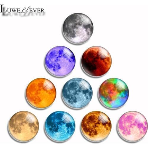 12mm 10mm 14mm 16mm 20mm 25mm 494 Moon Mix Round Glass Cabochon Jewelry Finding 18mm Snap Button Charm Bracelet
