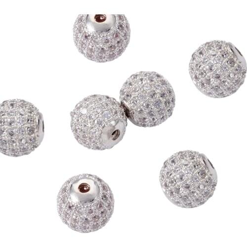 10pcs 10mm Round Brass Micro Pave Disco Ball Jewelry Making DIY Loose Cubic Zirconia Beads Black