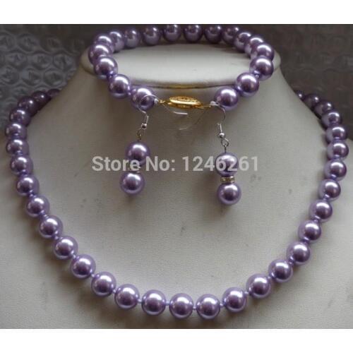 Perfect 10mm Purple Rould Sea Pearl shell Necklace &Bracelets Earrings Fashion Beads Women Jewelry Making Design Christmas gifts