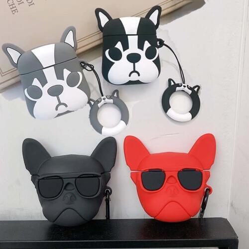 For Apple AirPods 3D Cute Cartoon Cool Glasses Dog Puppy Bulldog Headphone Case for Airpods 2 Bluetooth Wireless Earphone Cover