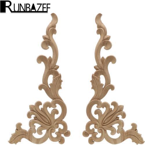 Wood Carved Corner Onlay Applique Frame Door Decorate Wall Doors Furniture Decorative Modern 20X10CM Figurines Wooden Miniatures