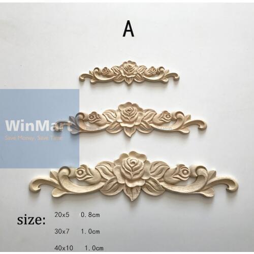 For Home Furniture Wall Cabinet Door Decor Crafts Wood Carved Decal Corner Onlay Applique Vintage Unpainted Frame 20*5 0.8