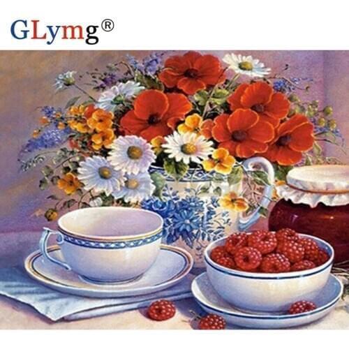 GLymg Diy Diamond Painting Full Drill Cross Stitch Table Flower Plate Diamond Embroidery Full Square Rhinestones Home Decor