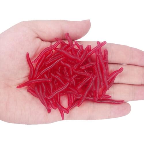Hexakill 50pcs/100pcs lifelike red earthworm bait 1.35 inch Artificial Fishing Lure Silicone Soft Bait Worms Fishing Tackle