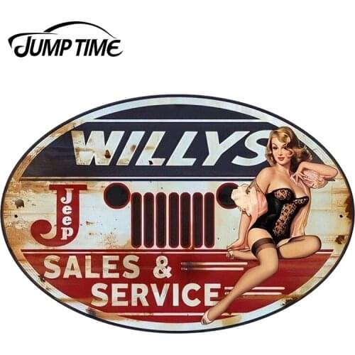 JumpTime 13cm x 8.7cm 3D Car Styling Wiillys Sales Service Hot Pinup Girl Car Window Decal JDM Car Stickers Sexy Graphic