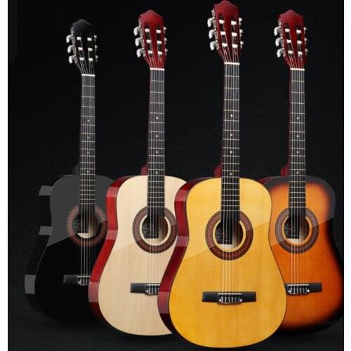 38'' Classic Acoustic Guitar 6 Strings Solid Wood Guitar 19 fret for Students Beginners