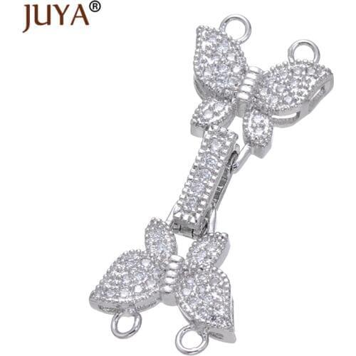 Micro Pave CZ Stone Zircon Butterfly Clasps For 2 Rows Multi-Strand Pearl Necklace Bracelet diy jewelry making accessories