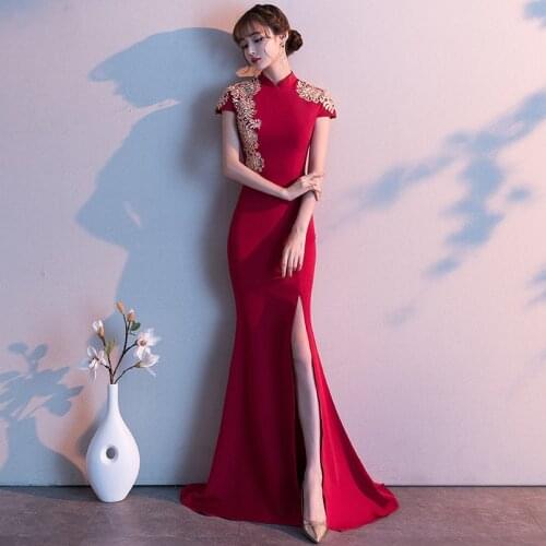 Fashion Women Dress Prom Party Fork Opening Ladies Dresses Ball Red Sexy Evening Long Women Dress Chinese Wedding Qipao