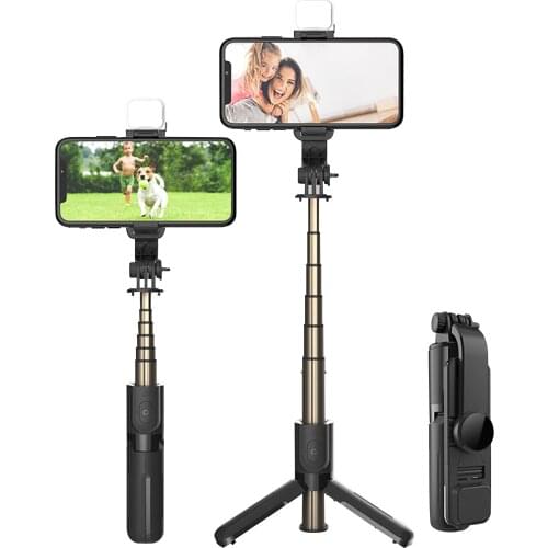 Bluetooth Wireless Selfie Stick Foldable Mini Tripod Extendable Monopod with Fill Light Shutter Remote for Selfie Live Broadcast