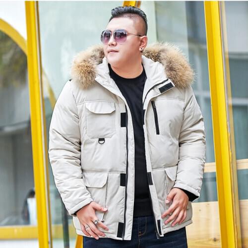 Mens Winter Large Size 9XL 10XL Large Stand Collar Hooded with Fur Collar Cotton Can Remove Cap Thicken Warm Jacket