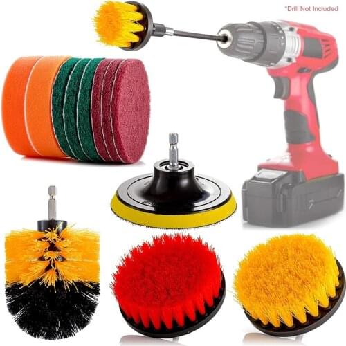 14 Pcs Drill Cleaning Brush Attachment Set, Spin Power Scrubber Brushes and Pads for Electric Cordless Drill and Impact Driver