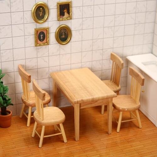 Household Dining Chair Set Model Baby Toy Miniature Mini Kitchen Log Dining Table Chair Play House Accessories Diy Set