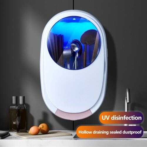 Wall-mounted Disinfection Chopstick Holder Household Barrel Kitchen Storage Box UV Sterilization and Drying Spoon Fork Storage