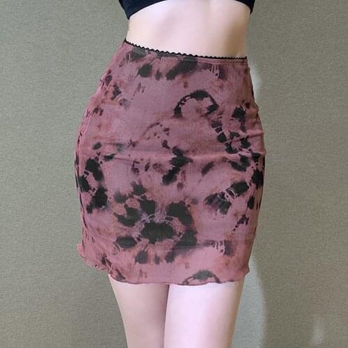 Wrap Arm Skirt High Waist Small Floral Slim Net Yarn Short Mini Skirts Women Harajuku Korean Vintage Straight Bag Hip Skirt