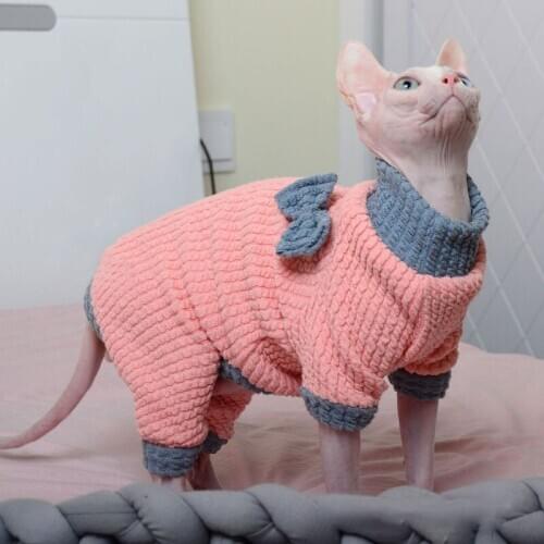 Cat Clothes Cute Bow Hairless Dog Clothing Devon Sphinx Siamese Warm Clothes for Dogs Pets Clothing Medium Small Pet Sweater