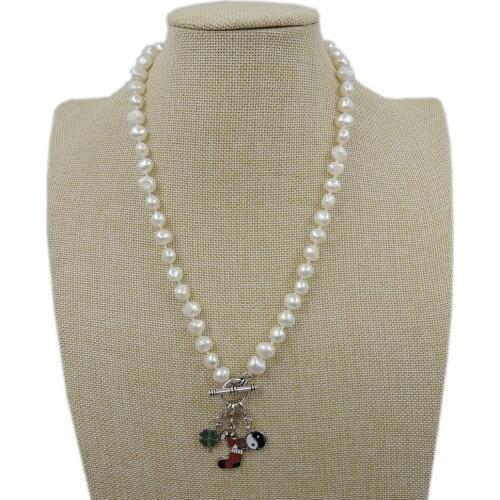 Christmas pendant necklace made of 100% NATURE FRESHWATER PEARL IN BAROQUE SHAPE AAA QUANLITY,Zinc alloy ACCESSORIES