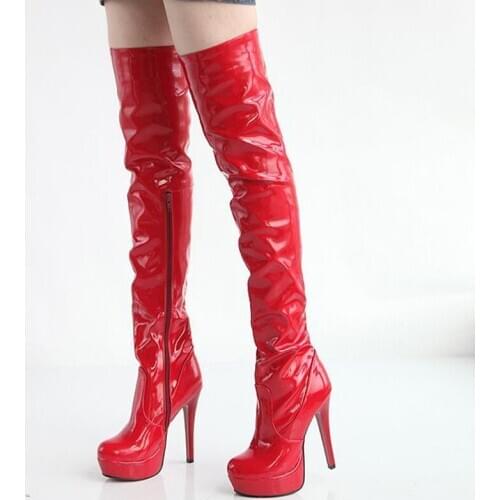 Winter For Woman Fashion Sexy Pointed Toe Shoes Red White Zipper Clear Heels Boots Stilettos Heels Over The Knee Boots 34-43