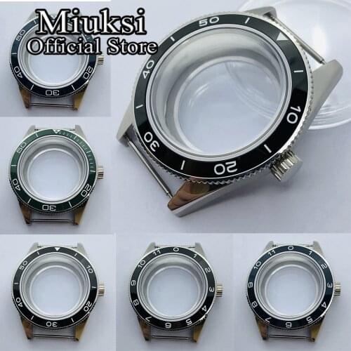 Miuksi 41mm silver case sapphire glass ceramic bezel watch case fit ETA 2836,Mingzhu DG2813/3804,Miyota 82 series movement