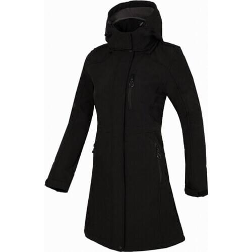 Outdoor Women Long Windbreaker Autumn Winter Windproof Waterproof Fleece Hooded jacket Camping Climbing Hiking softshell coats