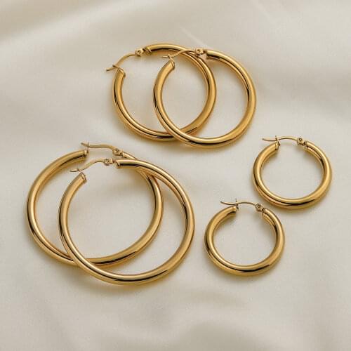 High Polished Stainless Steel Gold Plated Hoop Earrings For Women Geometric Big Circle Earrings Party Jewelry