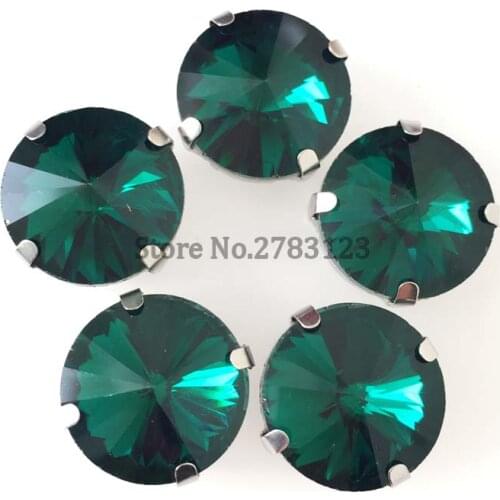 Malachite green round shape High quality Glass Crystal sew on stones with Silver claw 8mm/10mm/12mm/14mm/16mm 20pcs/bag