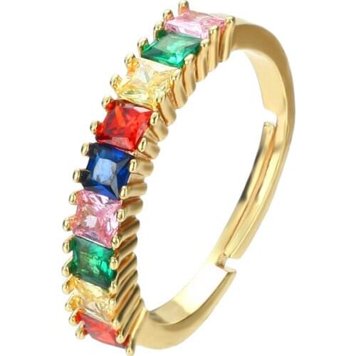 Gold rainbow rings for women copper colorful stone zircon open adjustable rings initial Jewery Punk Hip Hop Rock womens rings