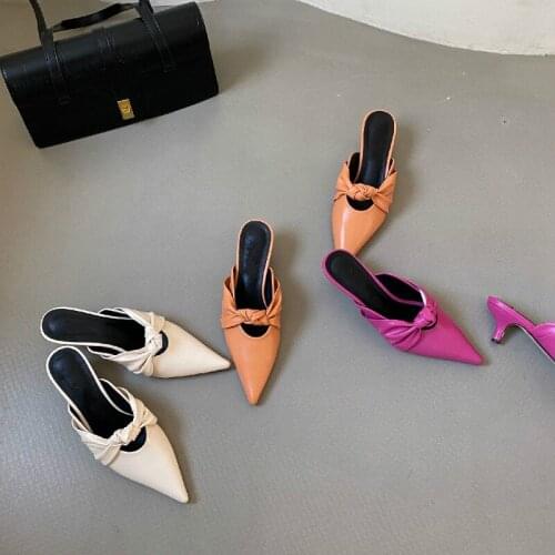 Closed Toe Half Slippers Womens 2021 Spring and Summer New Pointed Toe Outer Wear Thin Heeled Shoes Sandals Womens Shoes