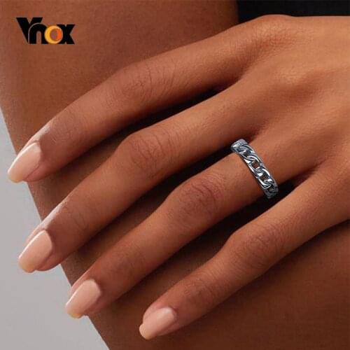 Vnox Chic Cuban Women Ring,3/6/7/14mm Stainless Steel Metal Wedding Band,Elegant Punk Gothic Minimalist Boho Girl Finger Jewelry