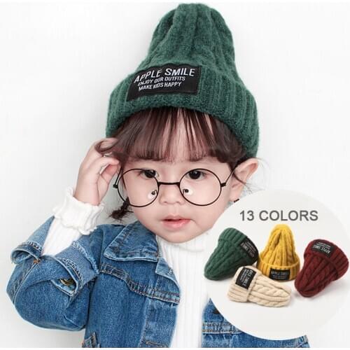 Winter Autumn Baby Hats Thicken Warm Soft Knitted Hats Kids Girls Boys Letter Pattern Beanies Caps