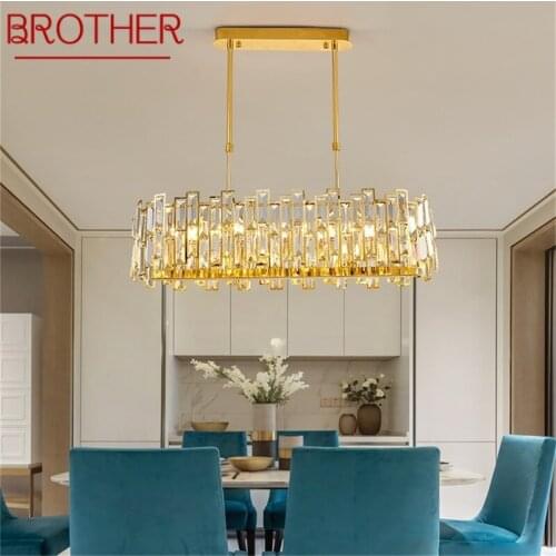BROTHER Gold Chandelier Fixtures Oval Modern Branch Crystal Pendant Lamp Light Home LED for Dining Room Decoration