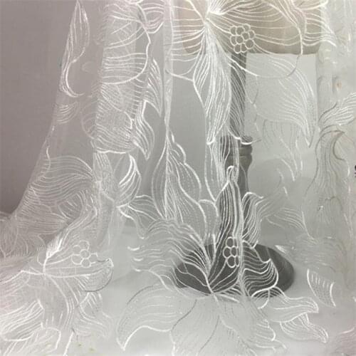 1 Yard Large Floral Embroidery Tulle Lace Fabric Sheer Mesh fabric for Bridal Boho Dress Wedding Gown Evening Prom