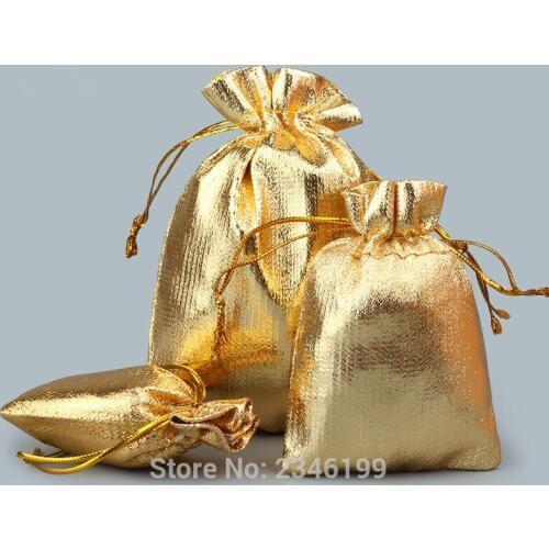 100pcs S/M/L Drawstring Bright Gold Silver Red Gift Bags Jewelry Accessories Spice Pockets Sachet Pouch Collection Packing Bags