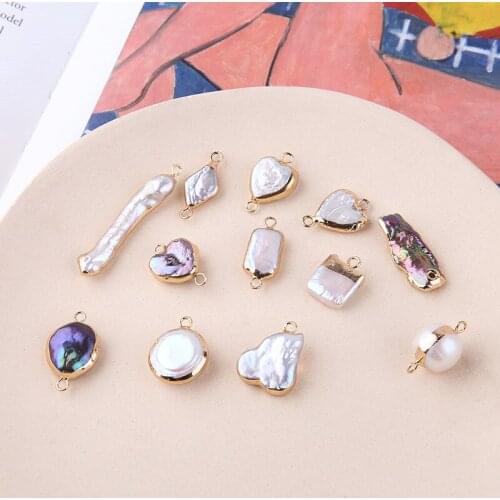 2pcs high-quality Baroque Natural Freshwater Pearl Earrings For Women Copper Edge Geometric Love Pendant Diy Jewelry Material
