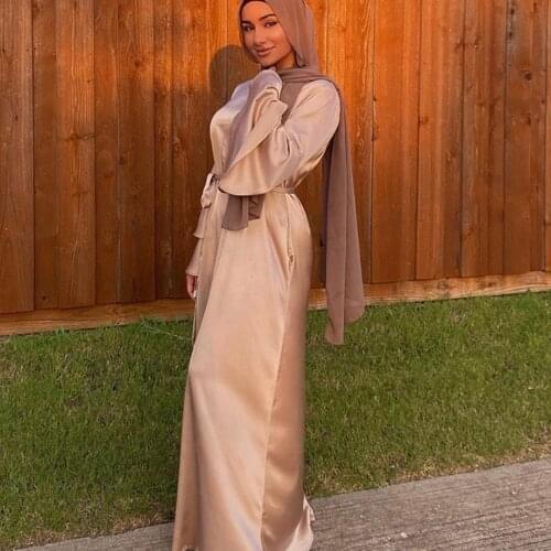 2021 Muslim Women Summer Abaya Dress Maxi Loose Satin Long Layered Flare Sleeve A Line Dubai Arab Plain Gown Party Dresses