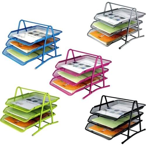 3 Tiers Metal Mesh File Organizer Document Desktop Paper Tray Holder Magazine Rack For Home And Office