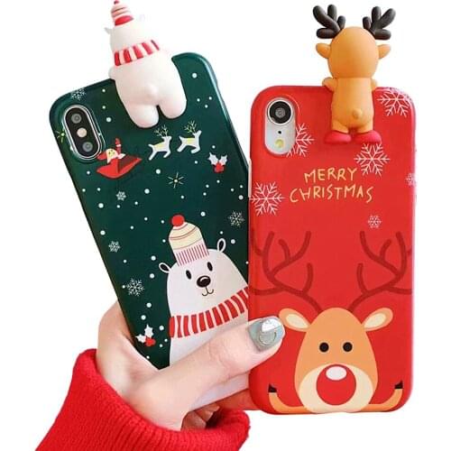 30pcs Cartoon Christmas Phone Cases for Iphone 11 Phone Cases Cute Papa Bear Deer Charm Phone Accessories for Iphone Xr Case