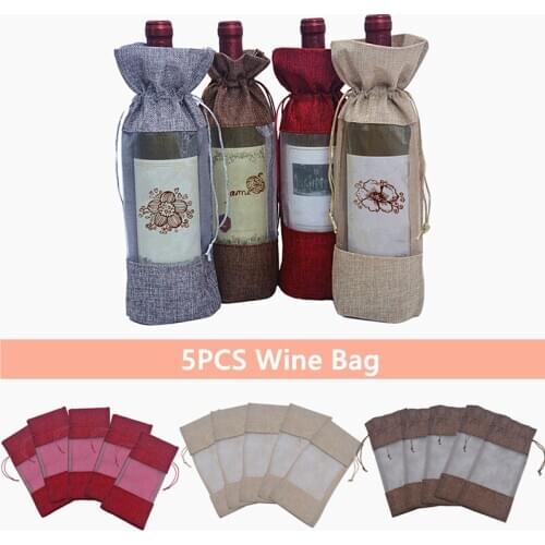 5Pcs Drawstring Wine Bottle Bag Cover Wedding Party Gift Packaging Storage Champagne Bottle Holder