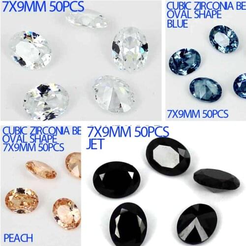 50pcs 7x9mm 4mm Thickness AAA Grade Cubic Zirconia Beads Oval Shape Stones Supplies For Jewelry 3D Nail Art Decorations DIY