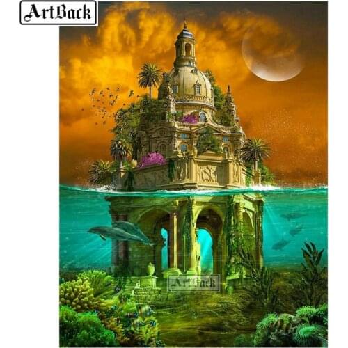 5d diamond painting landscape castle pattern full square / round resin diamond mosaic 3d diamond embroidery kit