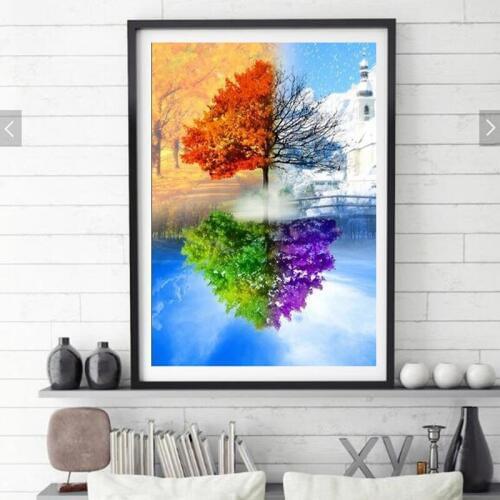 5D DIY Diamond Painting Seasons Tree Cross Stitch colourful 3D Full Round Embroidery Painting Decor Mosaic Home Wall Decorative