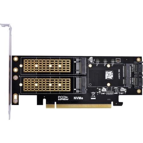 CYSM PCI Express PCI-E 3.0 & Dual SATA to NGFF NVME MSATA M-Key B/M-key SSD Card Adapter 3in1