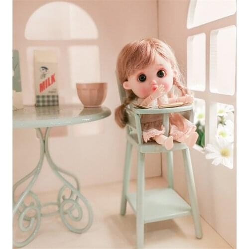Aizulhomey 1/12 BJD Blyth Furniture High Seat OB11 Iron Chair Dollhouse Metal Table Cart Bed for Dolls LOL Accessories Baby Toy
